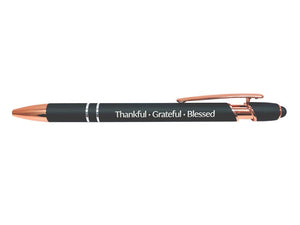 Soft Touch Gift Pen-Thankful Grateful Blessed-Gun Metal
