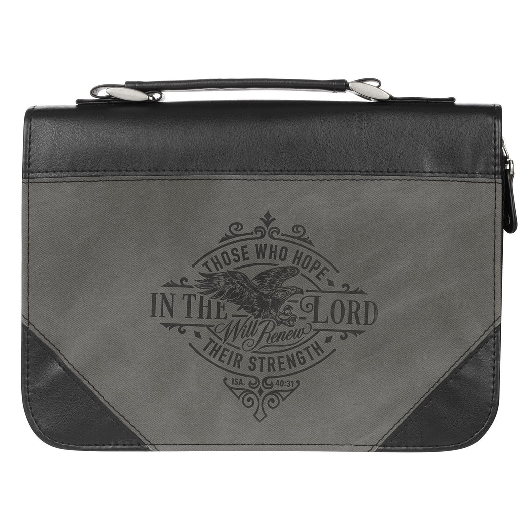 Bible Cover-Classic Luxleather-Those Who Hope In The Lord-Grey-LRG