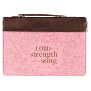 Bible Cover-Fashion/The Lord Is My Strength And My Song-MED-Pink/Brown
