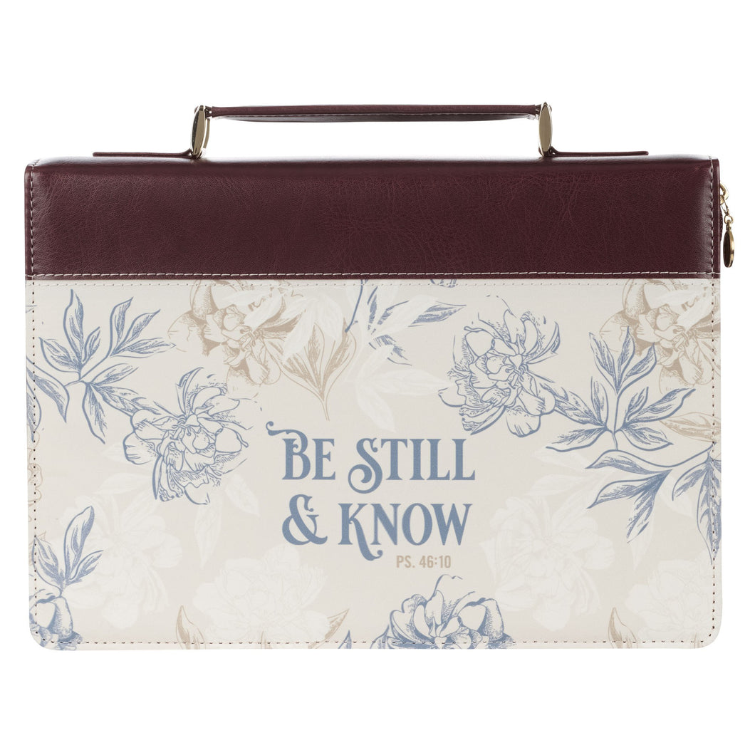 Bible Cover-Fashion/Be Still & Know-Tan/Floral-LRG