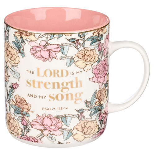Mug-The Lord Is My Strength And My Song (Psalm 118:14)-Pink Rose (MUG773)