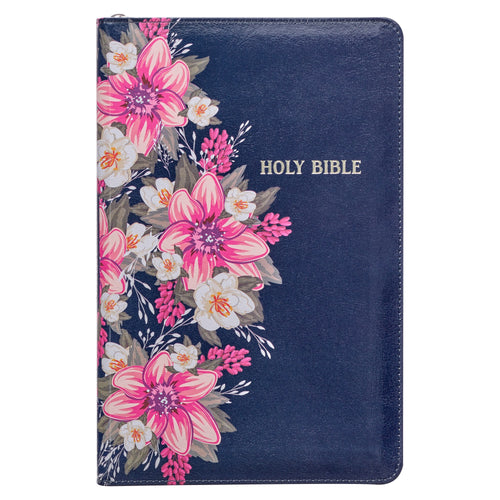 KJV Deluxe Gift Bible-Blue Floral Faux Leather w/Zipper