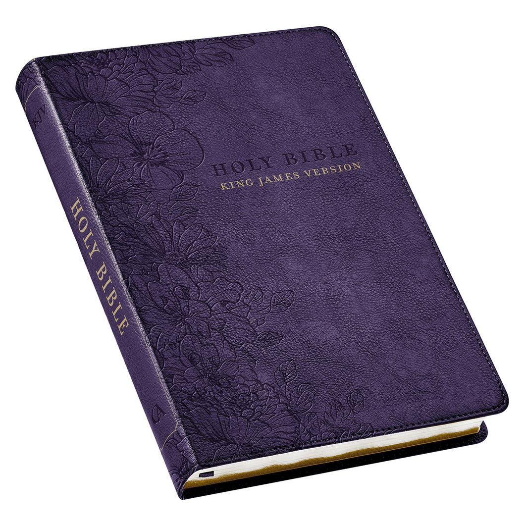 KJV Large Print Thinline Bible-Purple Floral Faux Leather Indexed