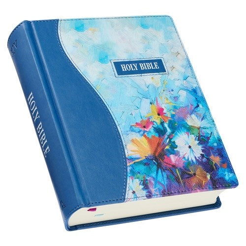 KJV Note-Taking Bible-Blue Floral Faux Leather Hardcover