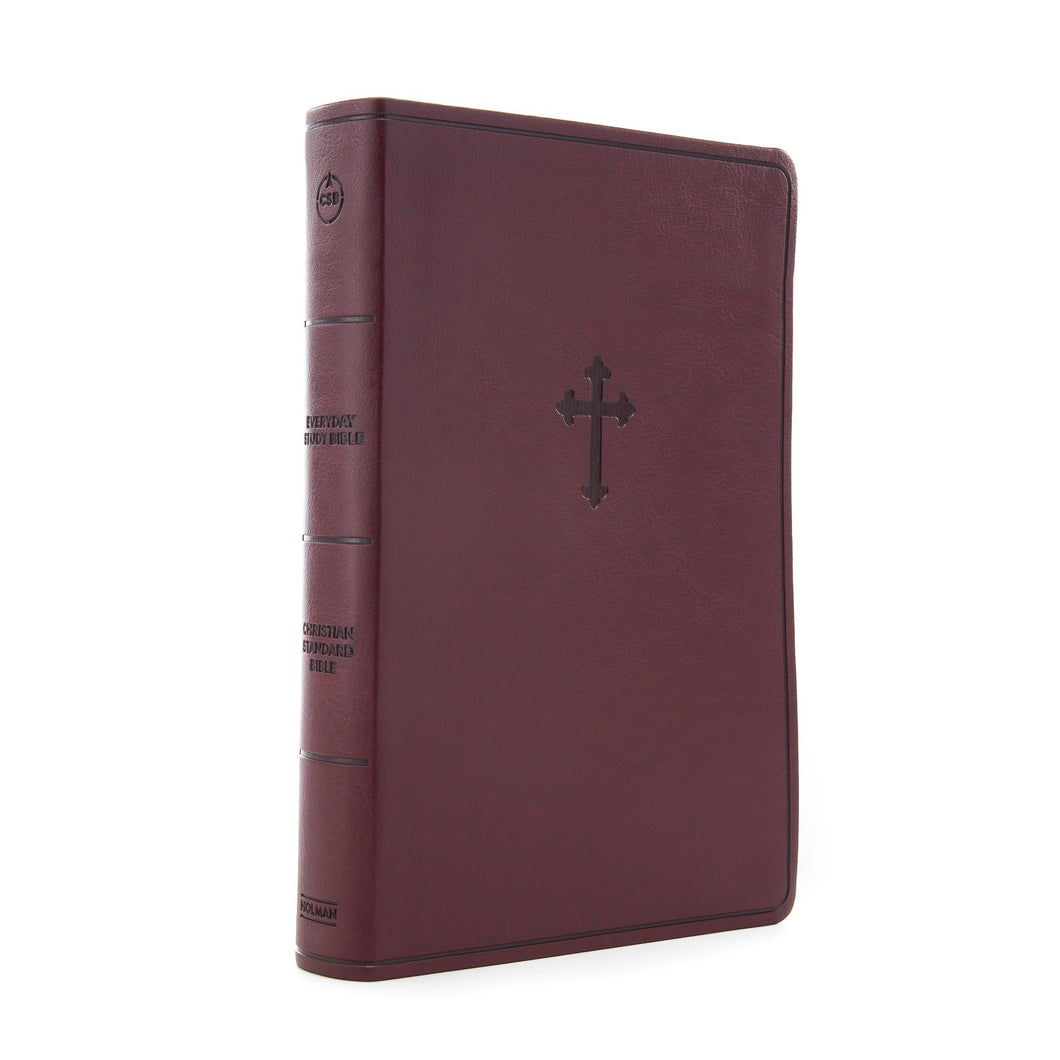 CSB Everyday Study Bible-Burgundy Cross Design LeatherTouch
