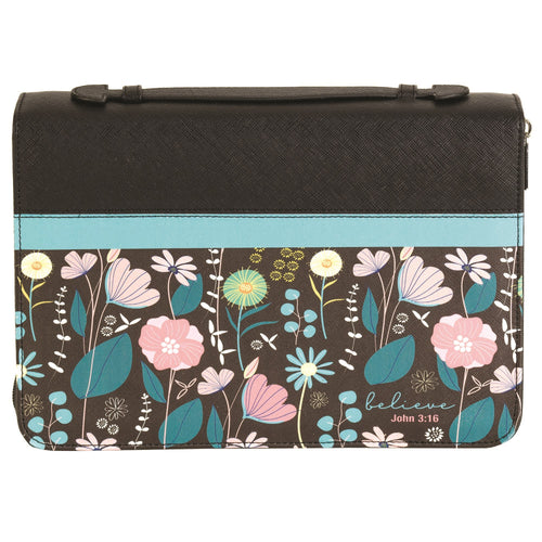 Bible Cover-Believe-Black/Floral-XLG