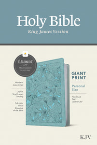 KJV Personal Size Giant Print Bible/Filament Enabled Edition-Floral Leaf Teal LeatherLike