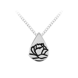 Pendant-Memorial Tear Engraved Rose w/18" Chain (Sterling Silver)