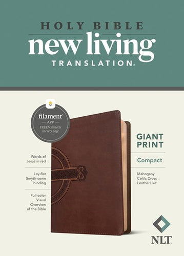 NLT Compact Giant Print Bible/Filament Enabled Edition-Mahogany Celtic Cross LeatherLike