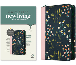 NLT Large Print Thinline Reference Zipper Bible  Filament Enabled Edition-Meadow Navy & Pink LeatherLike