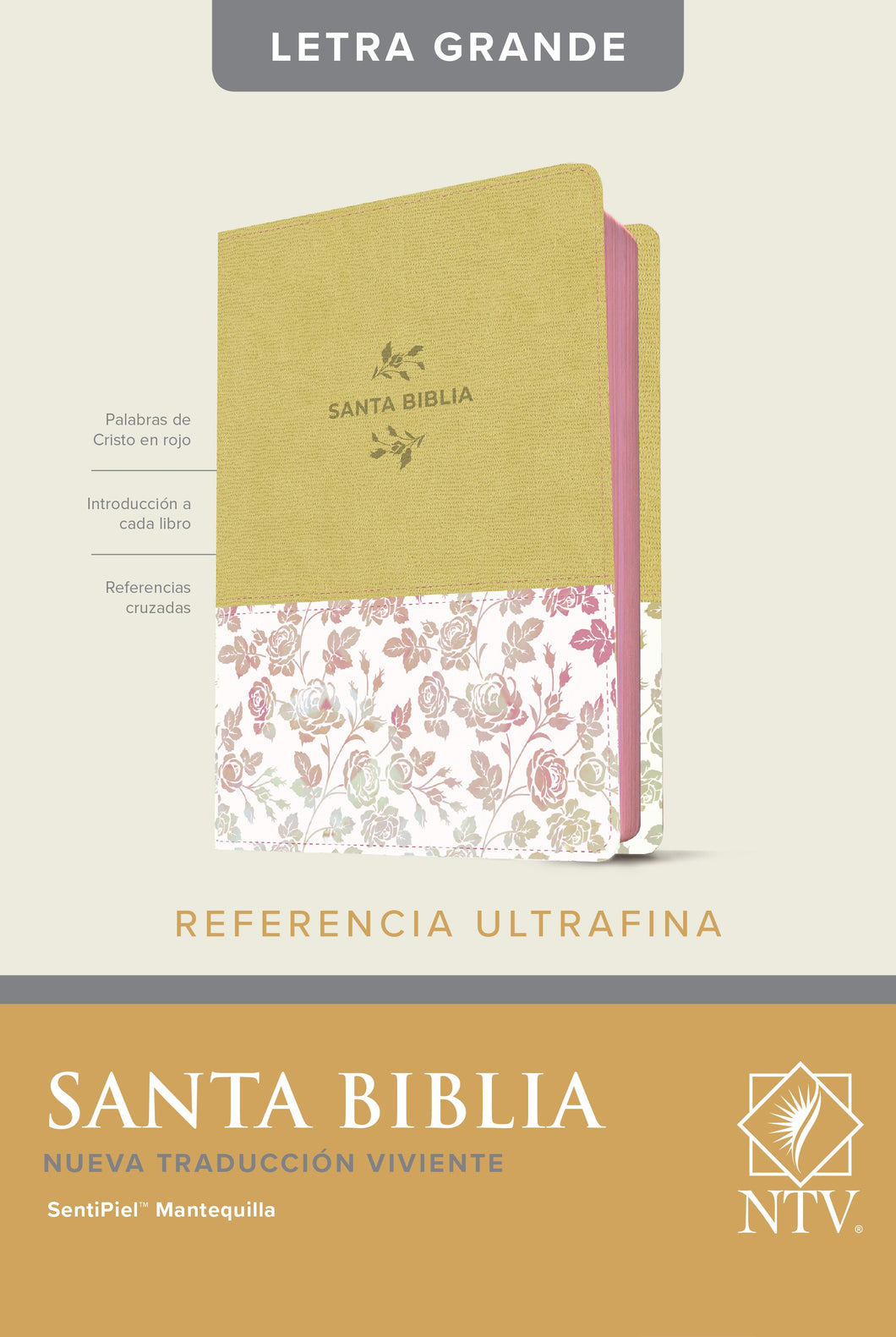 Spanish-NTV Large Print Reference Bible (Santa Biblia Edicion ziper con referencias)-Vintage Cream LeatherLike