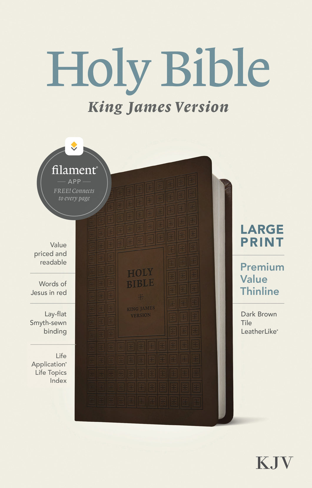 KJV Large Print Premium Value Thinline Bible  Filament Enabled Edition-Dark Brown Tile  LeatherLike