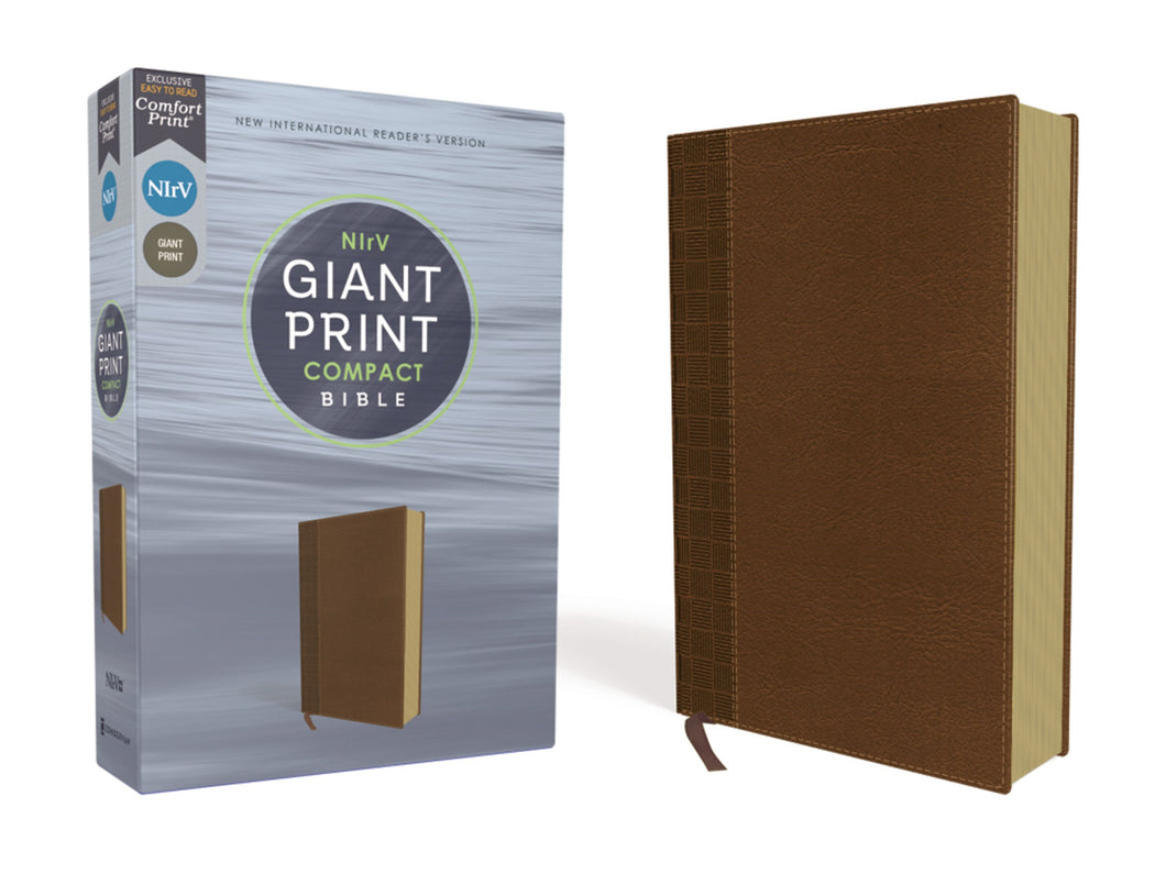 NIrV Giant Print Compact Bible (Comfort Print)-Brown Leathersoft