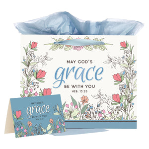 Gift Bag-God's Grace Blue Heb. 13:25-Large (Set Of 3)