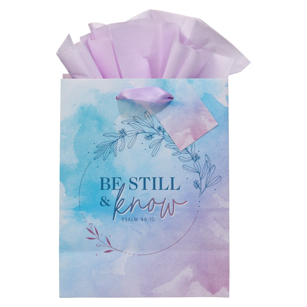 Gift Bag-Be Still Watercolor Ps. 46:10 w/Tag & Tissue-Medium