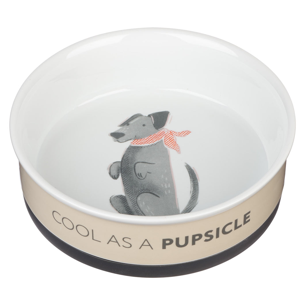 Pet Bowl-Cool as a Pupsicle-Large-Taupe