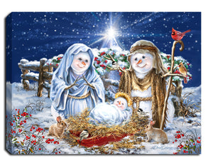Mini Canvas-Snow Family Nativity-LED Tabletop w/Timer (8" x 6")