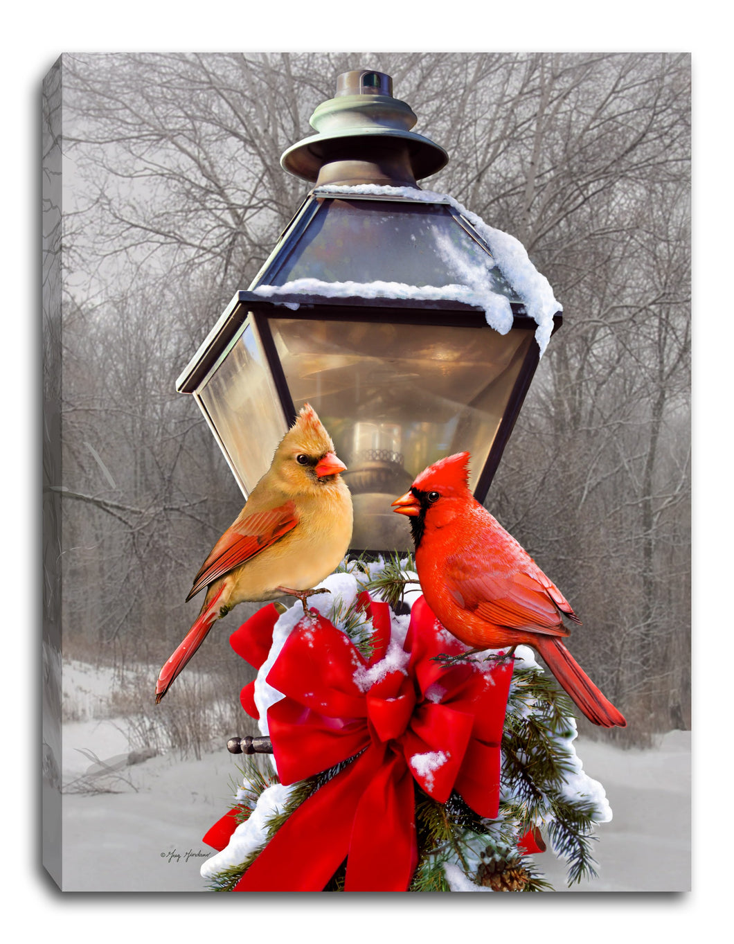Mini Canvas-Cardinals In The Snow-LED Tabletop w/Timer (8