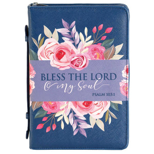 Bible Cover-Bless The Lord O My Soul-Navy Floral-XLG