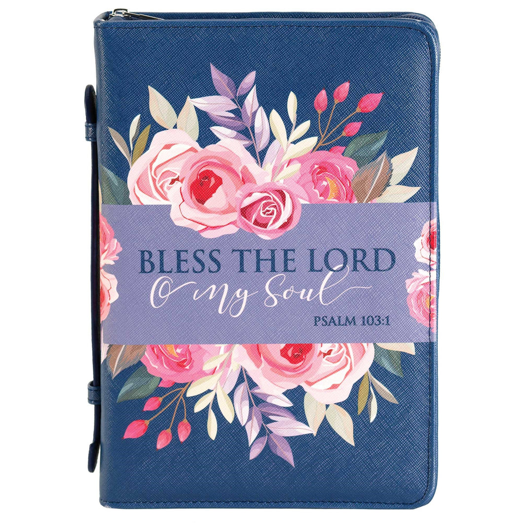 Bible Cover-Bless The Lord O My Soul-Navy Floral-LRG