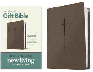 NLT Premium Gift Bible-Star Cross Taupe LeatherLike