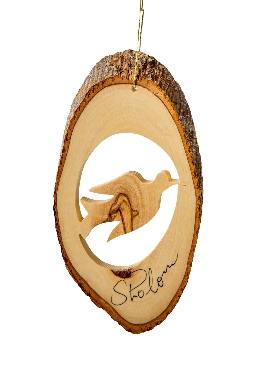 Ornament-Bark Slice With Dove/Shalom (4