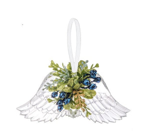 Ornament-Mistletoe Angel Wings-Blue (7 1/2" x 3")