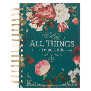 Journal-Wirebound-With God All Things-Teal/Roses