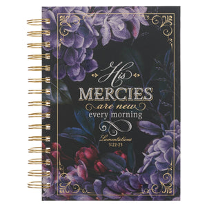 Journal-Wirebound-His Mercies Are New-Lamentations 3:22-23-Purple/Roses