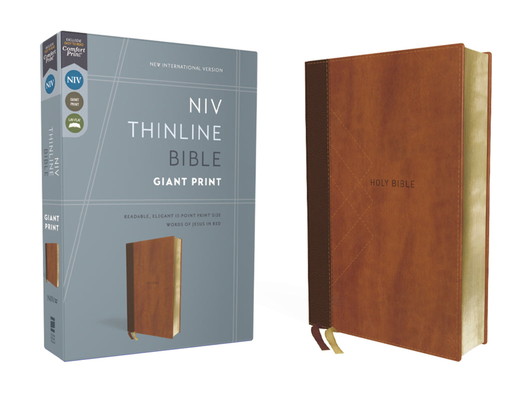 NIV Thinline Bible/Giant Print (Comfort Print)-Brown Leathersoft