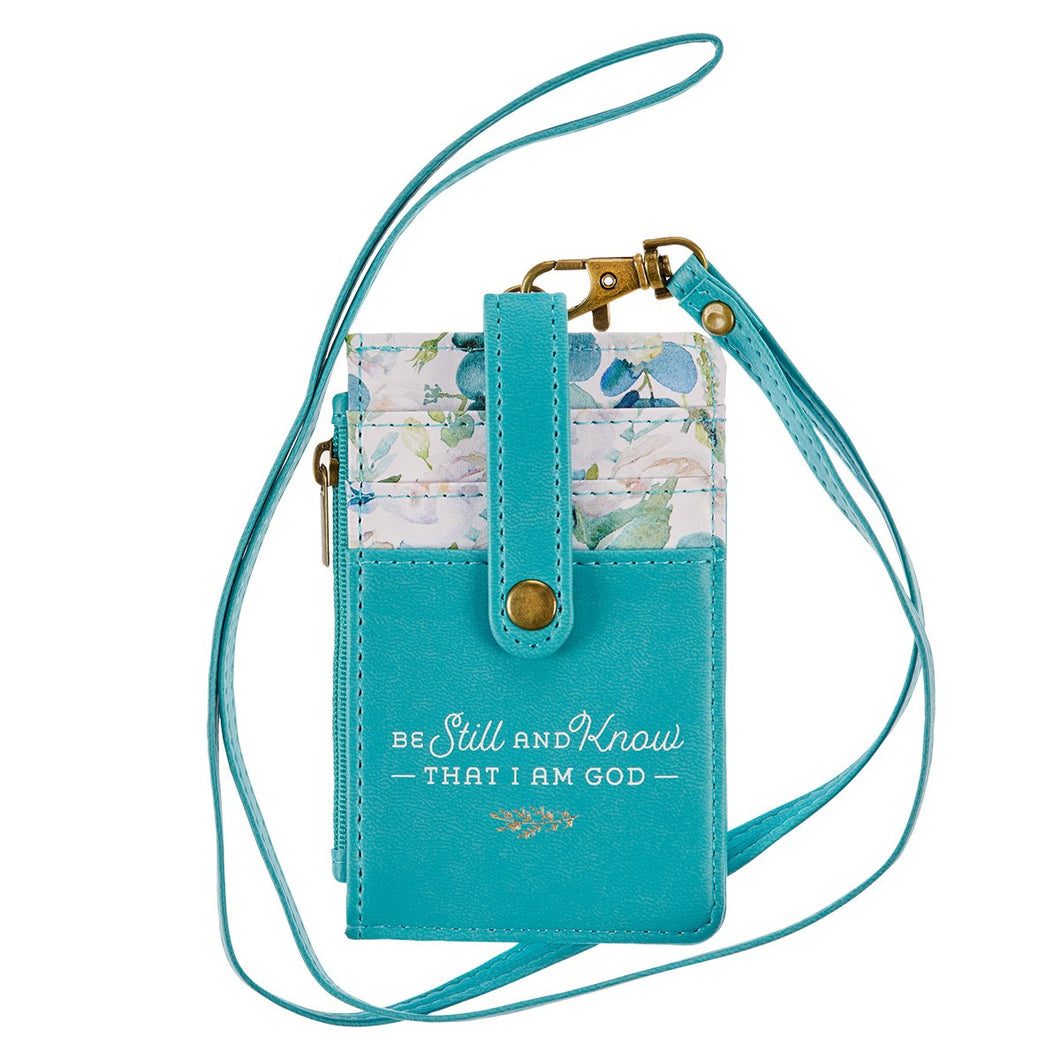 ID Card Holder Be Still and Know-Psalm 46:10-Teal/Floral