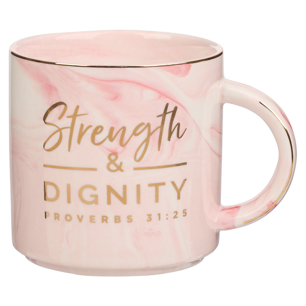 Mug-Strength & Dignity-Proverbs 31:25-Pink Marbled