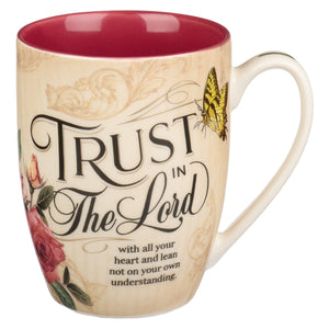Mug-Vintage-Trust In The Lord-Proverbs 3:5-Burgundy/Tan