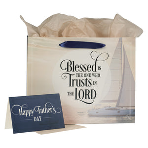 Gift Bag with Card-Large Landscape-Blessed Father's Day Jer 17:7