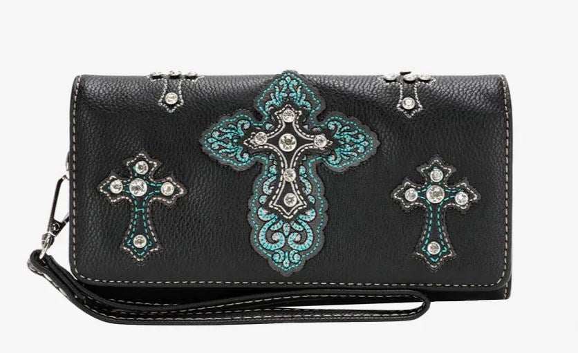Wallet-Embroidered Multiple Cross-Black