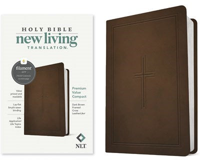 NLT Premium Value Compact Bible  Filament Enabled-Dark Brown Framed Cross LeatherLike