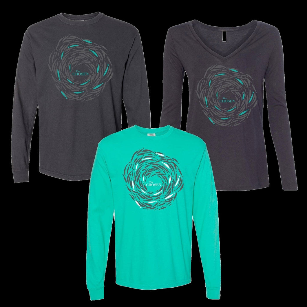 Tee Shirt-Against The Current--Teal-Long Sleeve-Youth Large