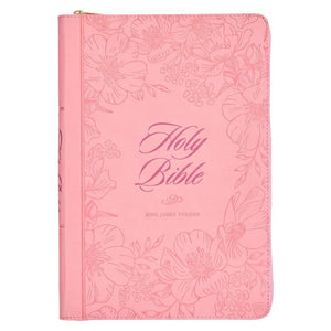 KJV Large Print Thinline Bible-Sunrise Pink Faux Leather Indexed w/Zipper