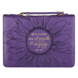 Bible Cover-Fashion Purple Strength & Dignity Prov. 31:25-XLG